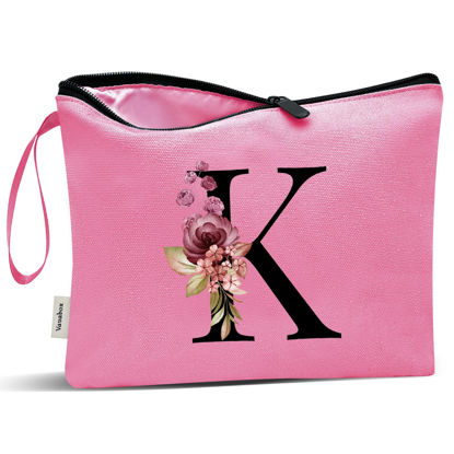Picture of Vavabox A-Z Personalized Makeup Bag,Birthday Gifts for Women Mom,Gifts for Best Friend,Bride Bridesmaid Cosmetic bag (K, Peach)