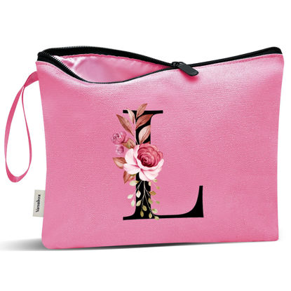 Picture of Vavabox A-Z Personalized Makeup Bag,Birthday Gifts for Women Mom,Gifts for Best Friend,Bride Bridesmaid Cosmetic bag (L, Peach)