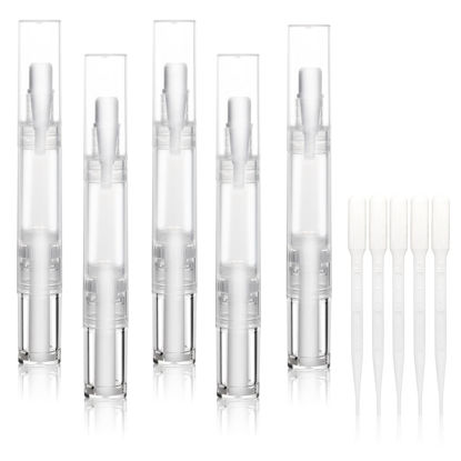 Picture of UPZIGS 5 pack 5ml Transparent Twist Pen for Cuticle Oil Applicator, Empty Nail Oil Pen with Brush Tip, Eyelash Growth Liquid Tube, Cosmetic Lip Gloss Container (5x)