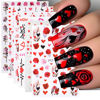 Picture of Valentine's Day 3D Nail Art Stickers - Vintage Rose Nail Decals Red Rose Love Heart Purple Flower Nail Stickers Valentine's Nail Designs DIY Adhesive Decals Manicure Decorations Nail Supplies 6Sheets