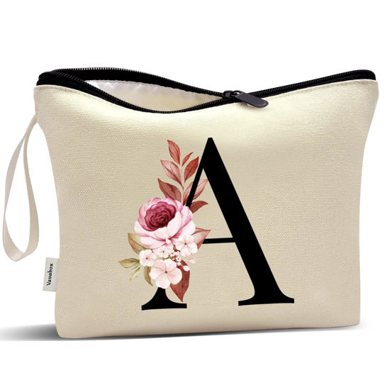 Picture of Vavabox A-Z Personalized Makeup Bag,Birthday Gifts for Women Mom,Gifts for Best Friend,Bride Bridesmaid Cosmetic bag (A, Yellow)