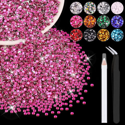 Picture of 5000PCS 3mm Resin Rhinestones in Bulk (Hot Pink), Bedazzling Flatback Crystals for Crafts DIY Nail Decoration, Gems Charms for Tumbler Shoes Clothing Fabric with Pickup Pen and Tweezers