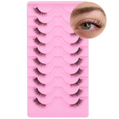 Picture of FANXITON Half Lashes Natural Look Wispy Cat Eye Lashes Fluffy 13 mm Clear Band Accent Short False Eyelashes that Look Like Extensions 10 Pairs
