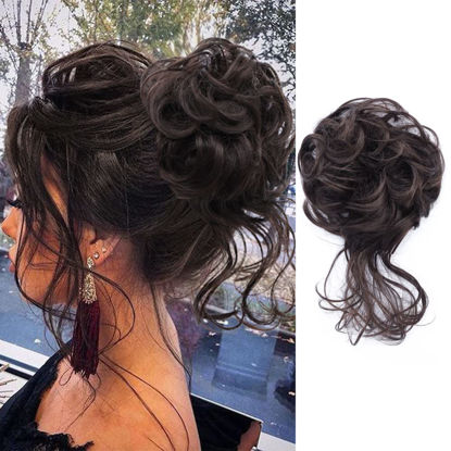 Picture of KETHBE Messy Bun Hair Piece Tousled Updo Hair Buns Extension Elastic Hair Band Hair Pieces Curly Hair Bun Scrunchie For Women (Chocolate Brown)