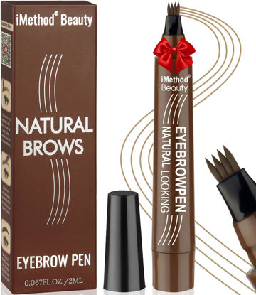 Picture of iMethod Microblading Eyebrow Pen - Eyebrow Pencil Magical Upgraded Eye Brow Pencils for Women with 4 Fork Tip & Spoolie Brush for Natural-Looking Hair-Like Defined Brows, Last All-Day, Light Brown