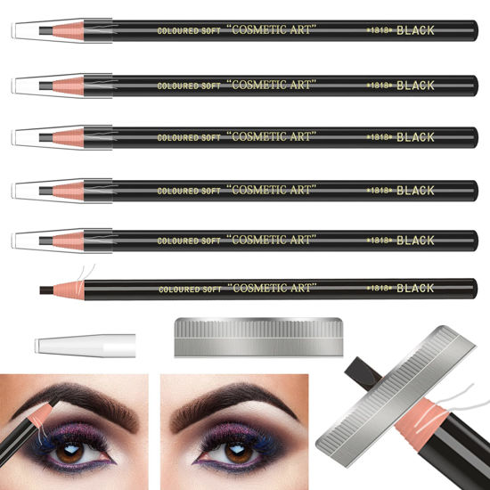 Picture of Waterproof Eyebrows Pencil Tattoo Makeup And Microblading Supplies Kit-Permanent Eye Brow Liners In 5 Colors Waterproof Eyebrow Pencils Peel - Brow Pencil Set For Marking (6 Black)