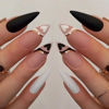 Picture of Love Press on nails Medium Stiletto Fake Nails with Design Nude Pink Glue on nails Glossy Acrylic Full Cover Black White Soild color Stick on Nails False Nails for Women Valentine's Day Manicure