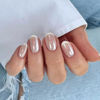 Picture of 30Pcs Chrome Press on Nails Short Almond Fake Nails Glossy False Nails with Design White French Tip Glue on Nails Artificial Acrylic Nail Full Cover Stick on Nails for Women Nail Art Decoration