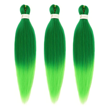 Picture of Dorsanee Ombre Green Braiding Hair Pre Stretched 24 Inch 3 Packs Green to Light Green Braiding Hair for Box Braids Twists Locs Soft Yaki Texture Hot Water Setting (#Green/Light Green)