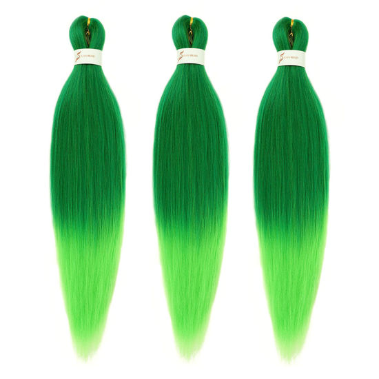 Picture of Dorsanee Ombre Green Braiding Hair Pre Stretched 24 Inch 3 Packs Green to Light Green Braiding Hair for Box Braids Twists Locs Soft Yaki Texture Hot Water Setting (#Green/Light Green)