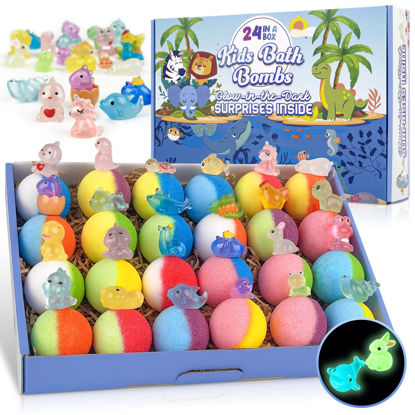Picture of Bath Bombs for Kids, 24pcs Bath Bombs with Glow in The Dark Surprise Inside, Natural and Organic Colorful Bubble Bath Fizz for Kids, Perfect Birthday, Halloween, Or Christmas Gift for Boys and Girls!