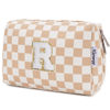 Picture of Narwey Personalized Initial Makeup Bag Toiletry Bag Gifts for Women Girls Large Checkered Makeup Bag Zipper Pouch Travel Cosmetic Bag Organizer for Women (Light Checkerboard Letter R)