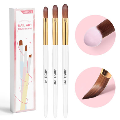Picture of AIRSEE 3PCS Acrylic Nail Brush Set, Size 8/10/14 Beginner & Professional Nail Brushes for Acrylic Application, Acrylic Powder Nail Art Extension and 3D Nail Carving, 3A+ Nylon Nail Brushes