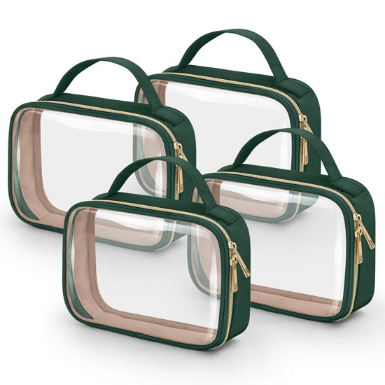 Picture of Wedama TSA Approved Toiletry Bag, 4 Pack Clear Makeup Bags with Handles, Quart Size Clear Toiletry Bags, PVC Cosmetic Bags for Women and Men, Carry on Airport Airline Compliant Bag, Dark Green