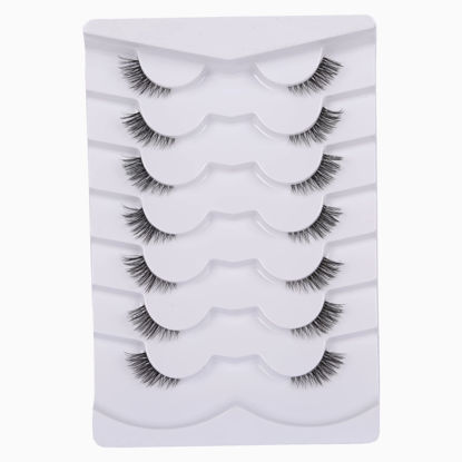 Picture of GMAGICTOBO False Eyelashes Natural Half Lashes Short Wispy Clear Band Lashes Pack Cat Eye 3D Faux Mink Lashes Fake Eyelashes 7 Pairs Multipack
