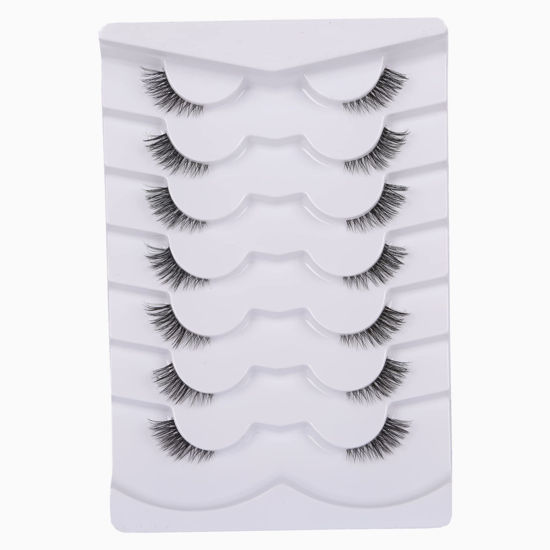 Picture of GMAGICTOBO False Eyelashes Natural Half Lashes Short Wispy Clear Band Lashes Pack Cat Eye 3D Faux Mink Lashes Fake Eyelashes 7 Pairs Multipack