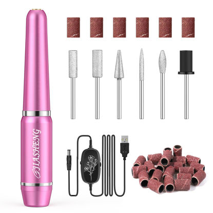 Picture of JIASHENG USB Electric Nail Drill, Nail Drill Portable Electric Nail File for Acrylic Gel Nails, Professional Nail Drill Kit Manicure Pedicure Kit with Nail Drill Bits for Home and Salon Use, Rose Red