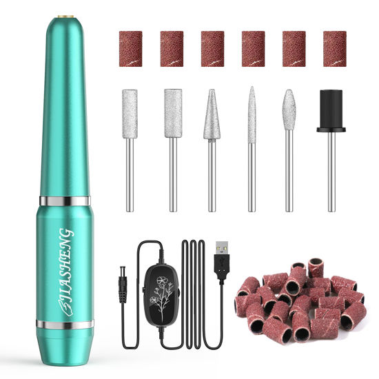 Picture of JIASHENG USB Electric Nail Drill, Nail Drill Portable Electric Nail File for Acrylic Gel Nails, Professional Nail Drill Kit for Home and Salon Use, Green