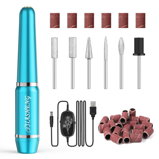 Picture of JIASHENG USB Electric Nail Drill, Nail Drill Portable Electric Nail File for Acrylic Gel Nails, Professional Nail Drill Kit Manicure and Pedicure Kit with Nail Drill Bits for Home and Salon Use, Blue