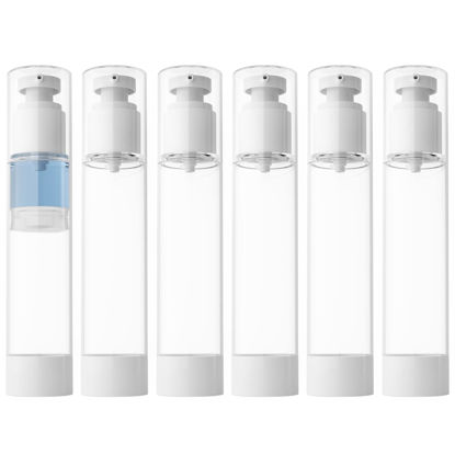 Picture of longway 4 Oz 120ml Clear Airless Cosmetic Cream Pump Bottle Travel Size Dispenser Refillable Containers/Foundation Travel Pump Bottle for Shampoo (Pack of 6)