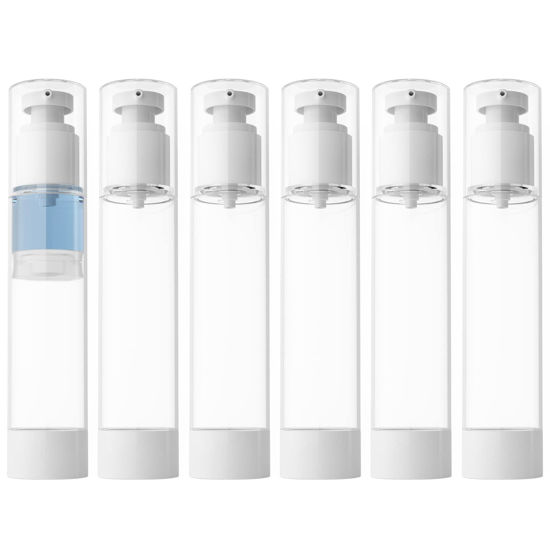 Picture of longway 4 Oz 120ml Clear Airless Cosmetic Cream Pump Bottle Travel Size Dispenser Refillable Containers/Foundation Travel Pump Bottle for Shampoo (Pack of 6)
