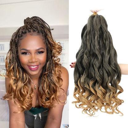 Picture of French Curly Braiding Hair 12 Inch 8 Packs - Pre Stretched Bouncy Braiding Hair- Loose Wavy Braiding Hair Synthetic Hair Extensions For Black Women (12 inch 8 packs 1B/27)