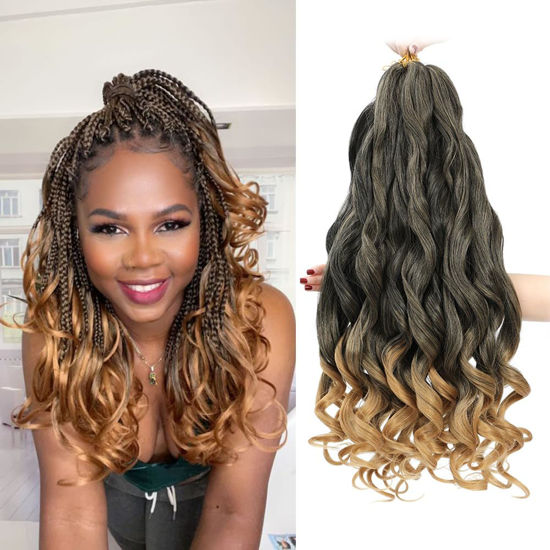 Picture of French Curly Braiding Hair 12 Inch 8 Packs - Pre Stretched Bouncy Braiding Hair- Loose Wavy Braiding Hair Synthetic Hair Extensions For Black Women (12 inch 8 packs 1B/27)