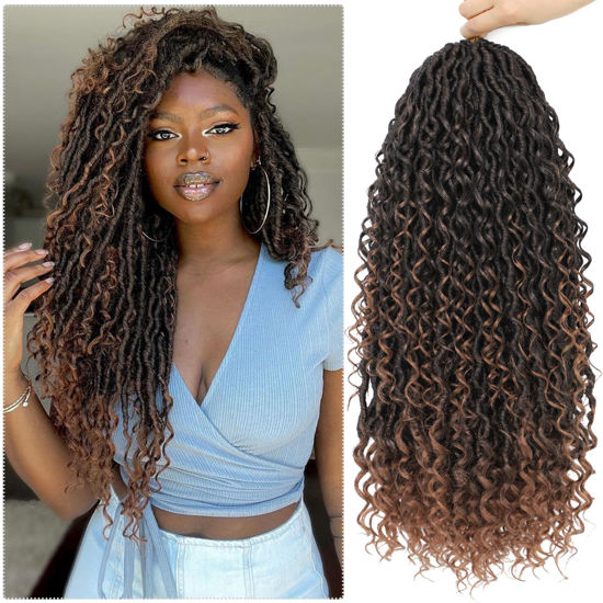 Picture of 8 Packs Goddess Faux Locs Crochet Hair for Black Women, Long Goddess Locs Crochet Hair, Boho Style Locs, River Locs Crochet Hair with Curly Ends (22Inch, T30#, 8Packs)