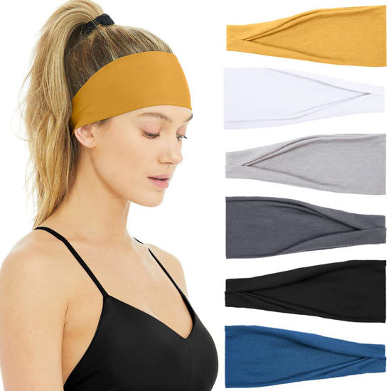 Picture of Huachi Women's Headbands Non Slip Fashion Workout Yoga Exercise Headbands for Women's Hair Sweat Wicking Summer Hair Accessories Elastic Hair Bands