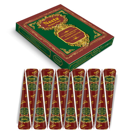 Picture of Neeta 12 Pack Ready to Use Henna Paste Hair Dye Cones Reddish Brown Color tubes color for women Perfect for Spot hair coloring, Long-lasting and Cruelty-Free