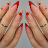 Picture of Red French Tip Press on Nails Almond Medium Fake Nails Heart False Nails with Gold Line Design Glue on Nails Valentine's Day Acrylic Nails Full Cover Stick on Nails for Women Manicure 24Pcs