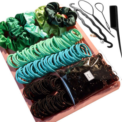 Picture of YANRONG Women's Hair Accessories Set: 755PCS Seamless Ponytail Holders, Variety Scrunchies, Bands and Ties for Thick and Curly Hair (Green)