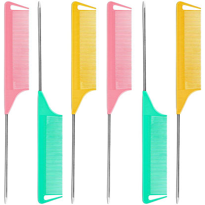 Picture of 6 PCS Teasing Combs Set - Steel Pin Fine Tooth Combs for Women, Stainless Steel Pintail Carbon Heat Resistant Combs for Curly Braiding