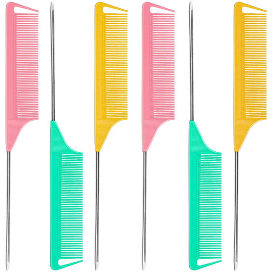 Picture of 6 PCS Teasing Combs Set - Steel Pin Fine Tooth Combs for Women, Stainless Steel Pintail Carbon Heat Resistant Combs for Curly Braiding