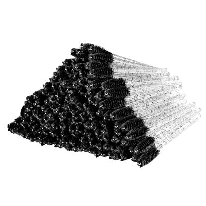 Picture of 300 Pcs Disposable Crystal Mascara Wand Eyelash Brush Applicator Eyebrow Brush for EyeLash Extension Supplies (Black)