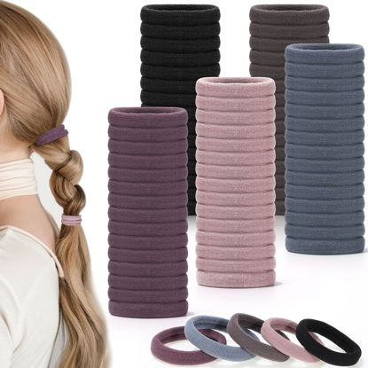 Picture of obeoby 100PCS 5 Colors Hair Ties, Seamless Hair Ties Ponytail Holders Elastics Hair Accessories for Women Girls