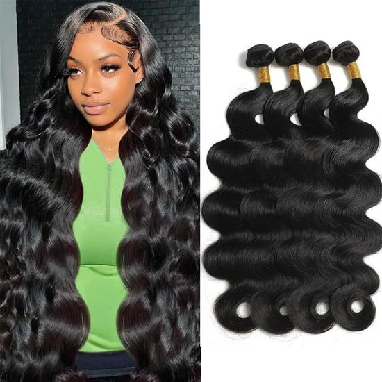 Picture of Human Hair Bundles Body Wave Bundles Human Hair 22 24 26 28 Inch 3 Bundles Human Hair 10A Grade 100% Unprocessed Brazilian Virgin Hair Body Wave 3 Bundles Human Hair Extensions Natural Color