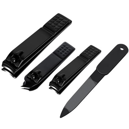 Picture of Nail Clippers Set, Sharp Stainless Steel Fingernail and Toenail Clippers, Nail Clippers for Thick Nails or Ingrown Nails, Perfect 4 pcs Black Nail Cutter for Men/Women/Kids, Set Include Nail File.