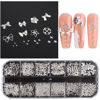 Picture of 3D Metal Nail Charms Silver Gold Nail Studs Ribbons Flowers Shaped Metal Rivets Charms Y2K Nail Art Jewels Mixed Rhinestones Caviar Beads 3D Decoration Nail Stylist Supplies
