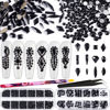 Picture of Multi Shapes Black 3D Glass Crystal Nail Art Rhinestones Kit with Flatback Round Bead Charm Gem Stone Jewelry Diamond with Pickup Pen + Tweezer for Manicure Makeup DIY Craft Decoration