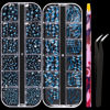 Picture of Multi Shapes Black Blue 3D Glass Crystal Nail Art Rhinestones Kit with Flatback Round Bead Charm Gem Stone Jewelry Diamond with Pickup Pen + Tweezer for Manicure Makeup DIY Craft Decoration