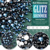 Picture of Multi Shapes Black Blue 3D Glass Crystal Nail Art Rhinestones Kit with Flatback Round Bead Charm Gem Stone Jewelry Diamond with Pickup Pen + Tweezer for Manicure Makeup DIY Craft Decoration