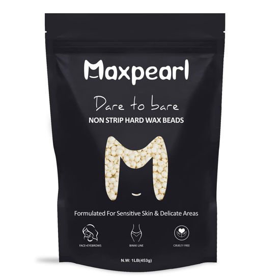 Picture of Maxpearl Wax Beads for Facial Hair Removal, 1LB Hypoallergenic Hard Wax Beans with Natural Ingredients for Sensitive Skin, Eyebrows, Upper Lip, Chin, Sideburns, Neck & More