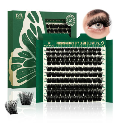 Picture of KEYYOU Lash Clusters 120pcs Eyelash Clusters 10-18mix D Curl Cluster Lashes Thick Super Soft Wispy DIY Eyelash Extension at Home(PC03-D-10-18MIX)