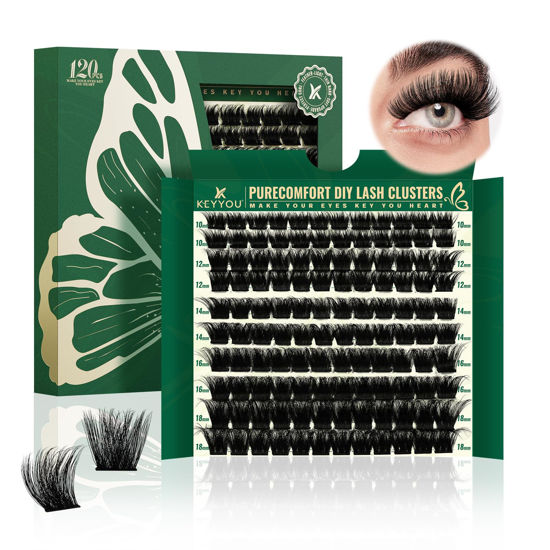 Picture of KEYYOU Lash Clusters 120pcs Eyelash Clusters 10-18mix D Curl Cluster Lashes Thick Super Soft Wispy DIY Eyelash Extension at Home(PC03-D-10-18MIX)
