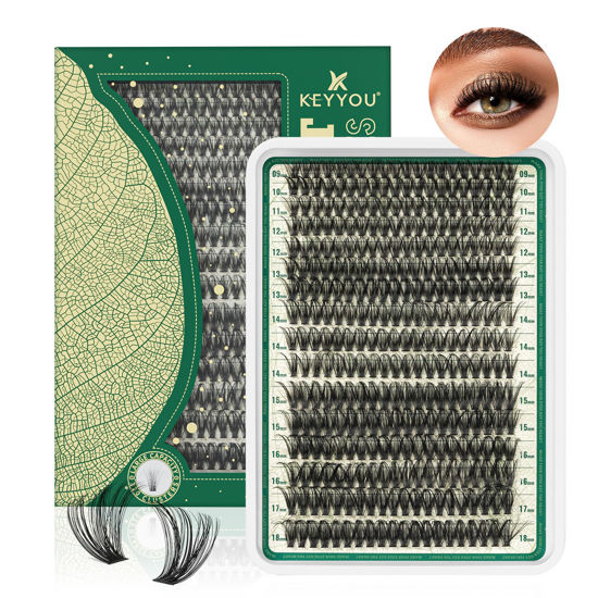 Picture of Lash Clusters 320Pcs Eyelash Clusters KEYYOU 60D D Curl 9-18MIX Clusters Lashes Thick Super Soft Wispy DIY Eyelash Extension at Home(60D-D,9-18MIX)