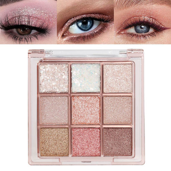 Picture of Pink Brown Violet Sparkly Eyeshadow Makeup Palette,Korean Natural Hypoallergenic Glitter Eyeshadow Palette,Highly Pigmented Shimmer Eye Shadow Palette Long Lasting Waterproof Blendable (13#)