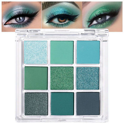 Picture of AMY'S DIARY Matte Shimmer Light Deep Green Eye Shadow Palette Makeup,Eyeshadow Long Lasting Waterproof Cruelty-Free, 9 Blendable Shades in Smooth Finishes with Gorgeous Pearls for Girls (Green)