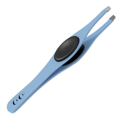 Picture of Slanted Professional Tweezers for Eyebrows & Plucking - Precision Tweezers for Women Facial Hair Removal, Ingrown Hairs, Men Grooming Kit - Sharp Tweezer has Silicone Grip by CoCo’s Closet, Blue