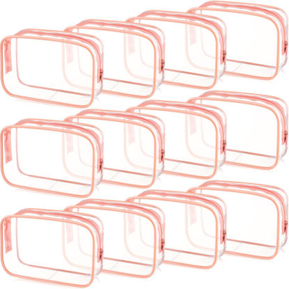 Picture of Weewooday 12 Pieces Clear Cosmetics Bag PVC Zippered Clear Toiletry Carry Pouch Cosmetic Makeup Bag Waterproof Makeup Bag Vinyl Plastic Organizer Case for Vacation Bathroom(Small,Pink)